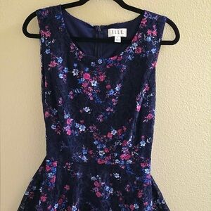 Elle Midnight Blue Dress with Floral Design